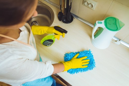 Sanitizing a bathroom as part of move in cleaning service