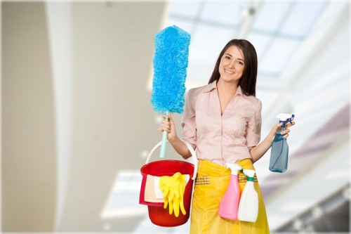 Cleaning supplies organized for efficient Airbnb cleaning