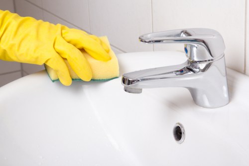 Detailed bathroom deep cleaning with tile and fixtures